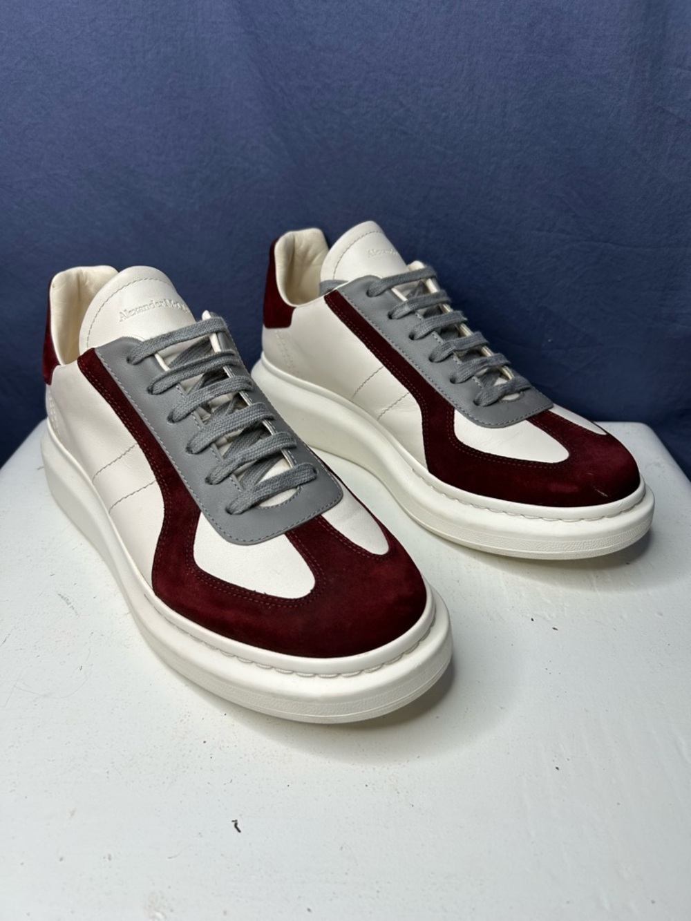 Alexander McQueen Oversized Mens Burgundy White Sneakers - Size 43/10 US